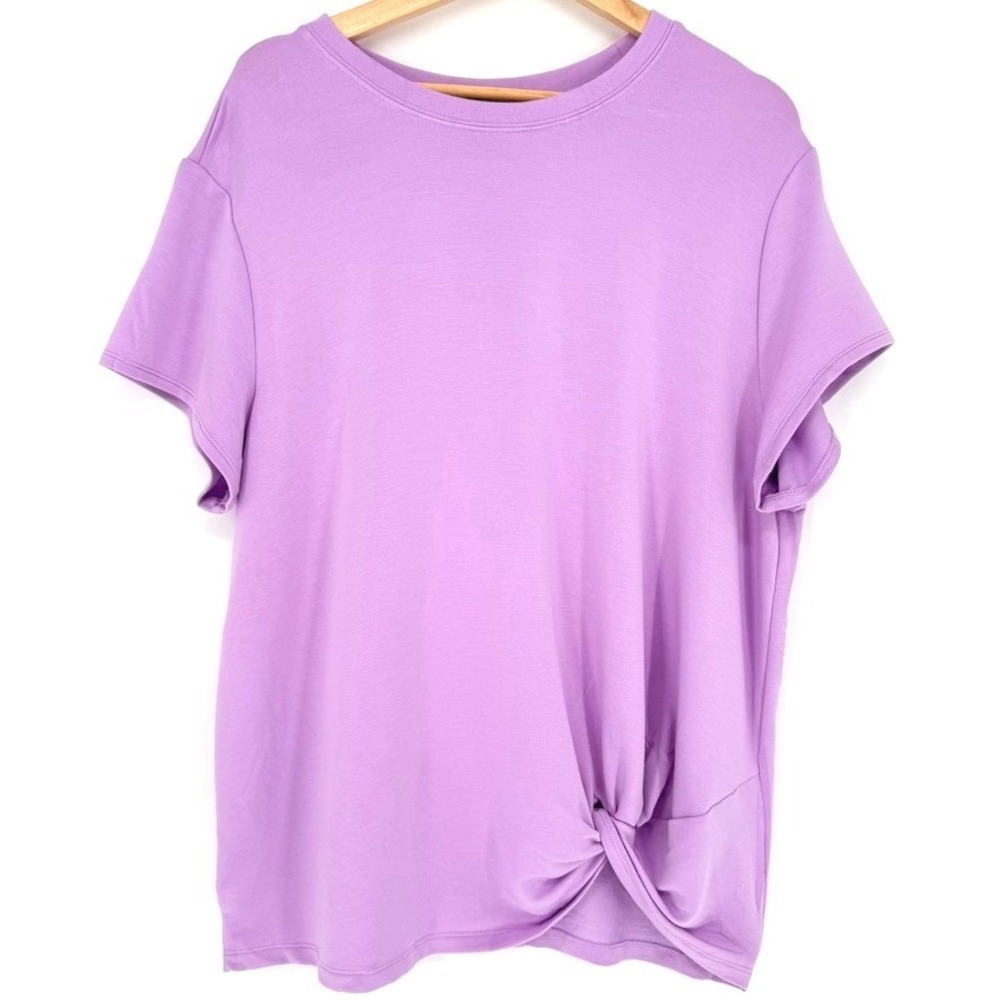 Skechers Womens XXL Lavender Purple Knot Front Short Sleeve Top Lounge Soft Girl